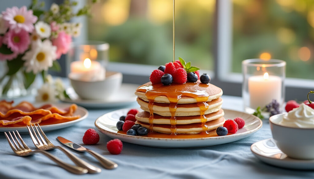 découvrez notre recette de pancakes moelleux, idéale pour un brunch romantique à deux. facile à réaliser, gourmande et parfaite pour partager un moment complice autour d’un délicieux petit-déjeuner maison.