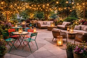 découvrez comment aménager une terrasse romantique pour votre restaurant en associant le mobilier design et coloré de fermob avec l'élégance d'unopiu, pour créer une ambiance chaleureuse et accueillante.